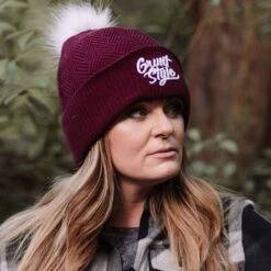 Accessories Fleece Lined Pom-Pom Beanie - Maroon