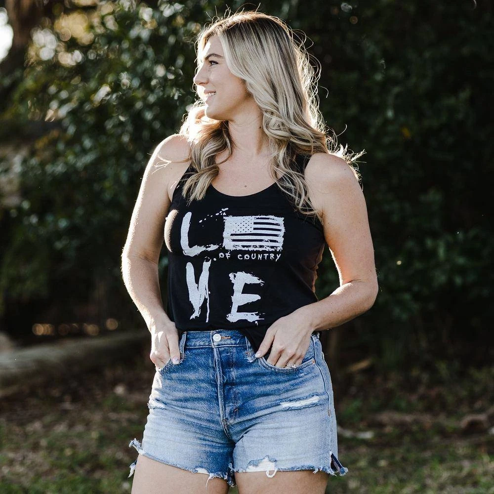 Women's Love Of Country Flowy Tank - Black 6 Women's Love Of Country Flowy Tank - Black - Image 4