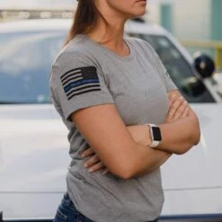 Women's Blue Line Flag T-Shirt - Dark Heather Gray -Fashion Trend Clothing Store BlankPoster 2000X2000 4BlueLineFlag min