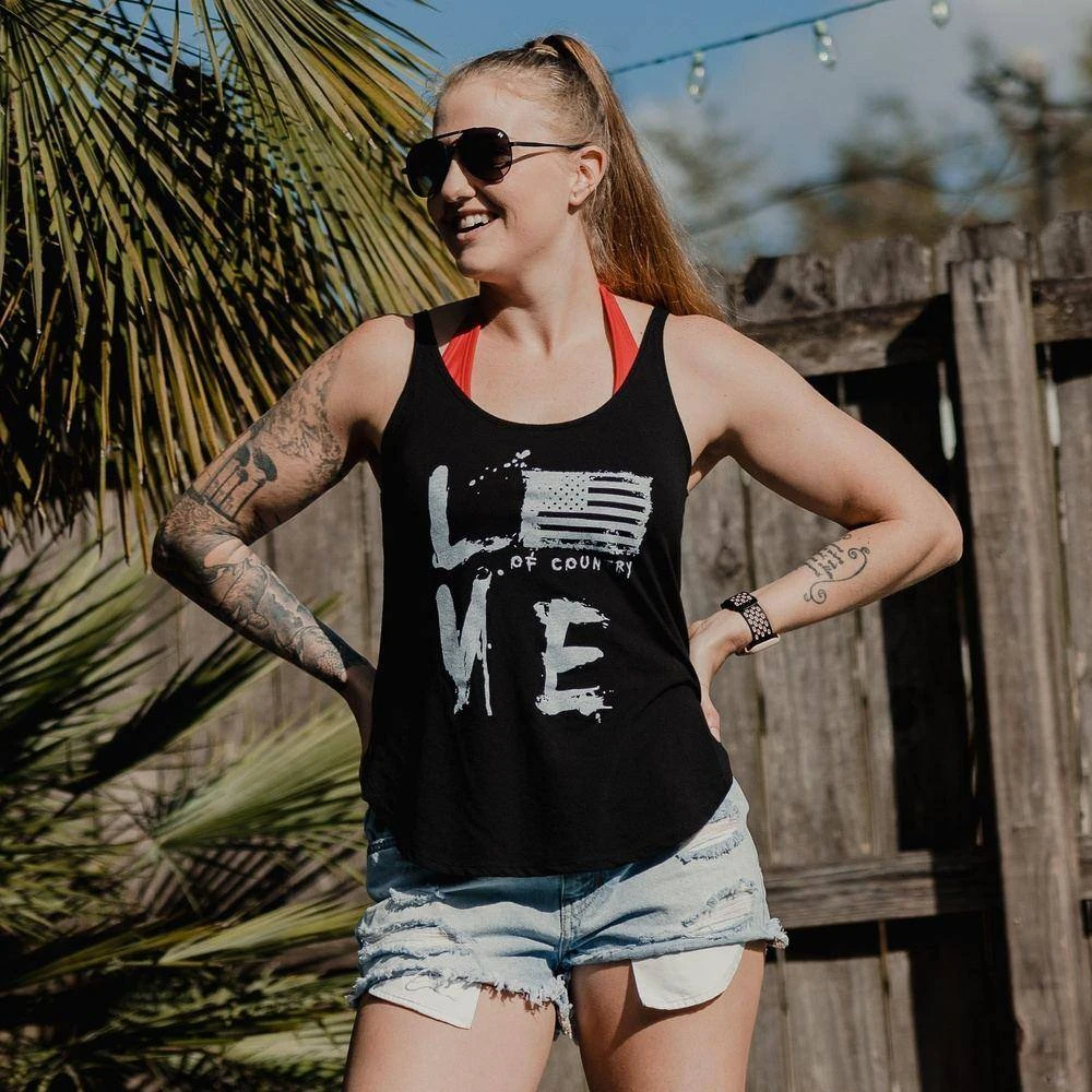 Women's Love Of Country Flowy Tank - Black 3 Women's Love Of Country Flowy Tank - Black