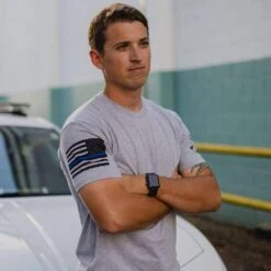 Blue Line Flag Basic T-Shirt - Heather Gray -Fashion Trend Clothing Store BlankPoster 2000X2000 5BlueLineFlag min