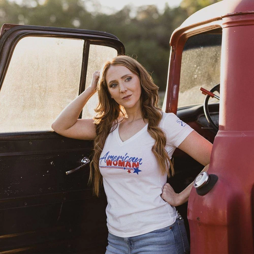 Women's American Woman V-Neck - White 3 Women's American Woman V-Neck - White