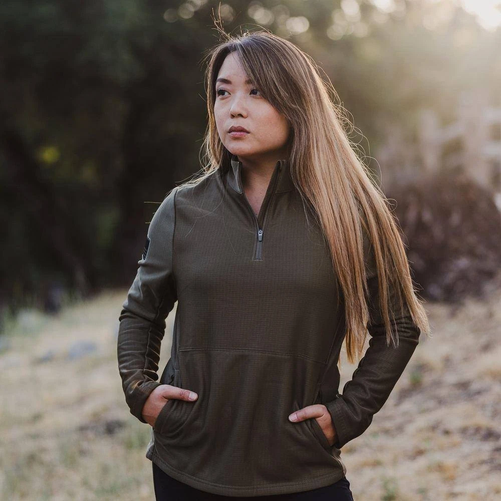 Women's 1/2 Zip Waffle Top - Military Green 3 Women's 1/2 Zip Waffle Top - Military Green