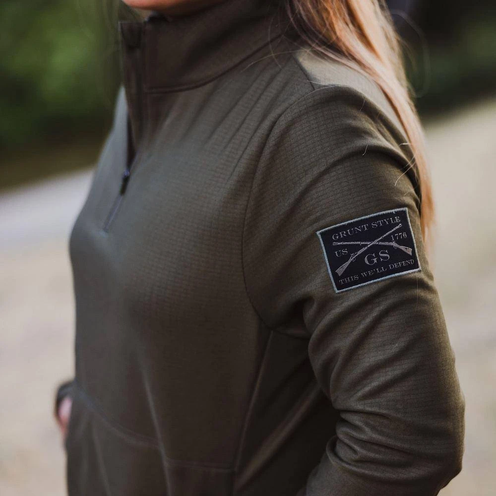 Women's 1/2 Zip Waffle Top - Military Green 7 Women's 1/2 Zip Waffle Top - Military Green - Image 5