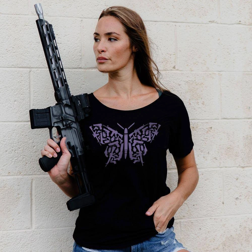 Women's 2A Butterfly Slouchy T-Shirt - Black 3 Women's 2A Butterfly Slouchy T-Shirt - Black