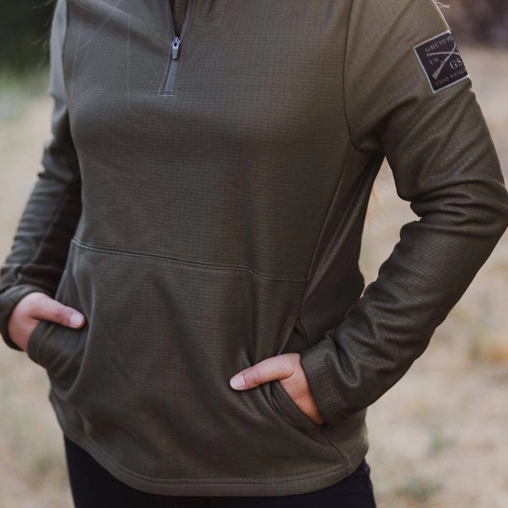 Women's 1/2 Zip Waffle Top - Military Green 5 Women's 1/2 Zip Waffle Top - Military Green - Image 3