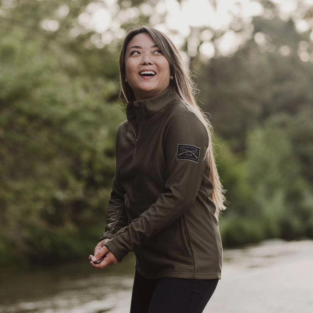 Women's 1/2 Zip Waffle Top - Military Green 6 Women's 1/2 Zip Waffle Top - Military Green - Image 4