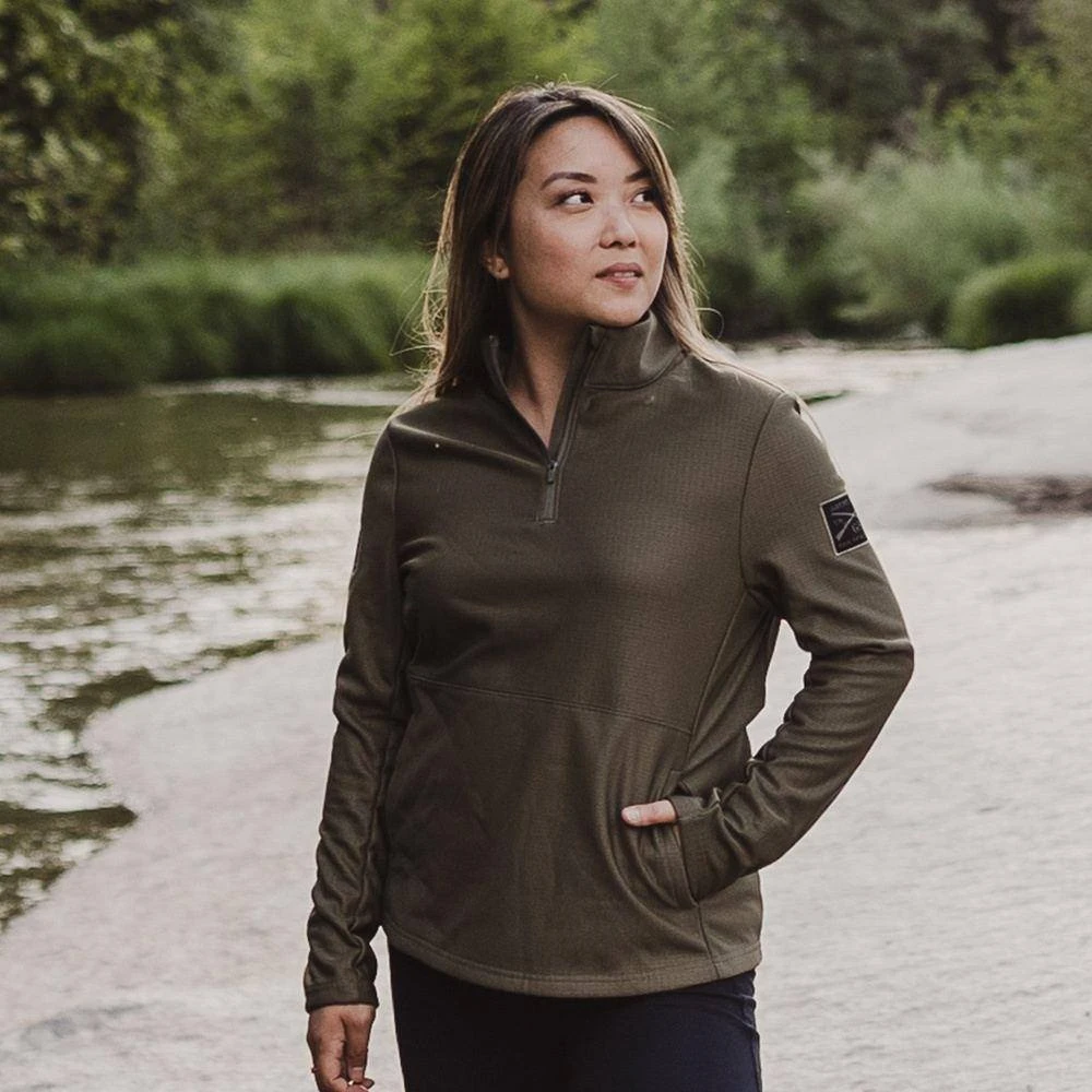 Women's 1/2 Zip Waffle Top - Military Green 8 Women's 1/2 Zip Waffle Top - Military Green - Image 6