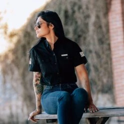 Women's Garage Button Down - Black -Fashion Trend Clothing Store BlankPoster 2000x2000 GS5447 Women sGruntStyleGarageButtonDown Black 4