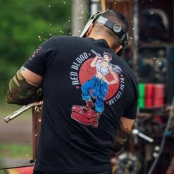 Red Blood Blue Collar™ Pinup T-Shirt - Black -Fashion Trend Clothing Store BlankPoster 2000x2000 GS5760RedBloodBlueCollarPinup Black 3