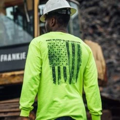 Red Blood Blue Collar™ Long Sleeve - Safety Green -Fashion Trend Clothing Store BlankPoster 2000x2000 GS5804RedBloodBlueCollarLS SafetyGreen 3
