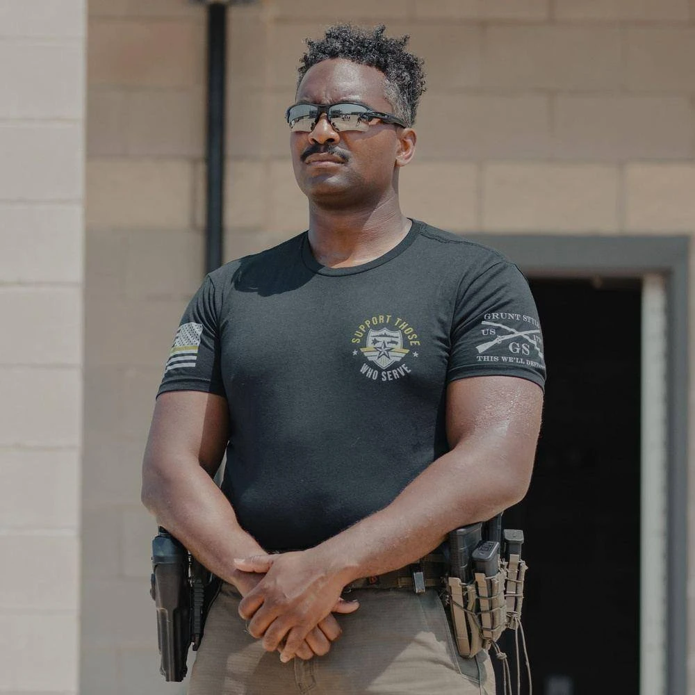 Support Those Who Serve Green Line T-Shirt - Black 4 Support Those Who Serve Green Line T-Shirt - Black - Image 2