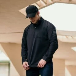 Men's 1/2 Zip Waffle Top - Black -Fashion Trend Clothing Store BlankPoster 2000x2000 GS5312