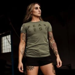 Women's Fear Less Training T-Shirt- Military Green -Fashion Trend Clothing Store BlankPoster 2000x2000 copy18 DefinedByDiscipline Campaign4 GS5252