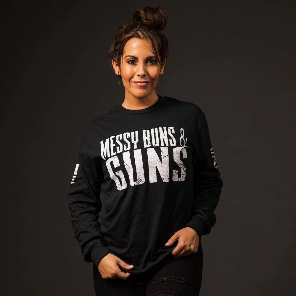 Women's Messy Buns & Guns Long Sleeve - Black 3 Women's Messy Buns & Guns Long Sleeve - Black