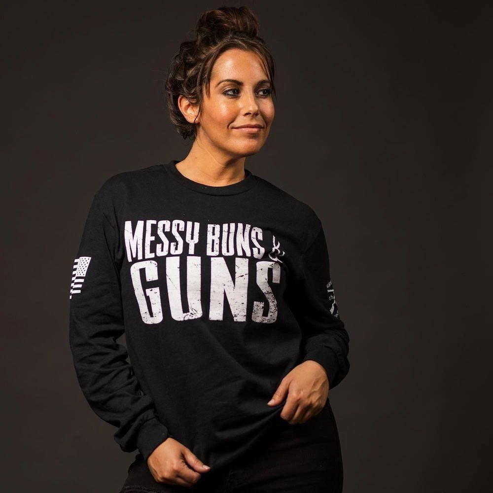 Women's Messy Buns & Guns Long Sleeve - Black 7 Women's Messy Buns & Guns Long Sleeve - Black - Image 5