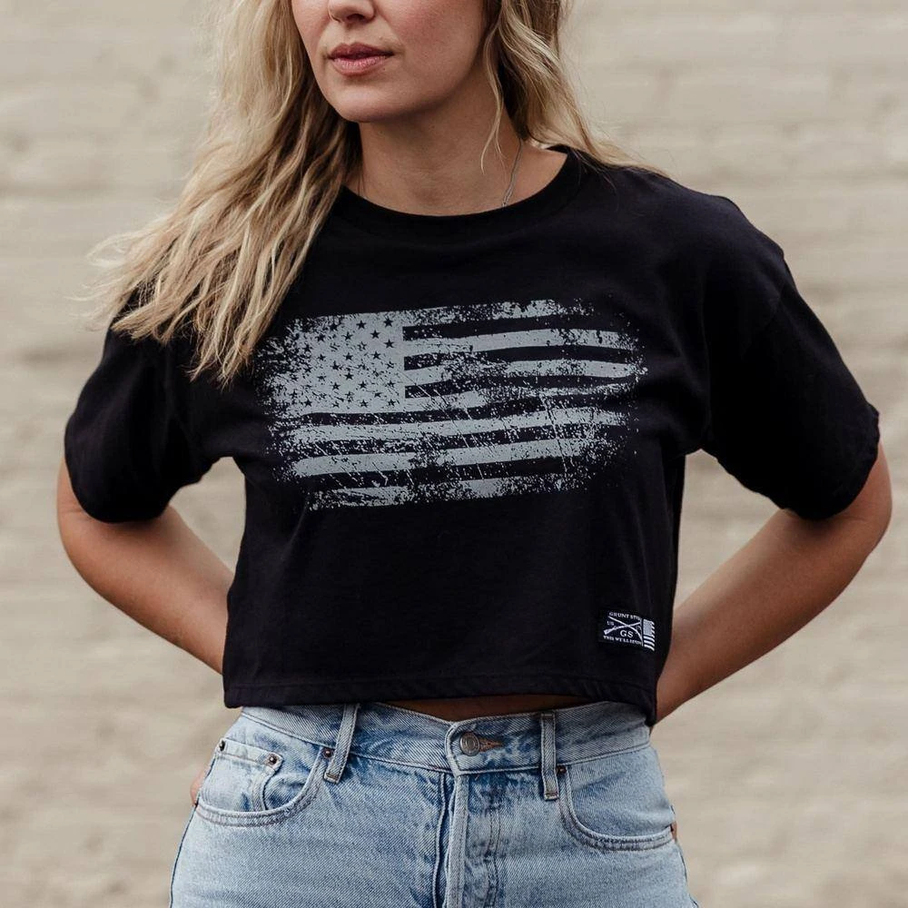 Women's Vintage American Cropped T-Shirt- Black 3 Women's Vintage American Cropped T-Shirt- Black