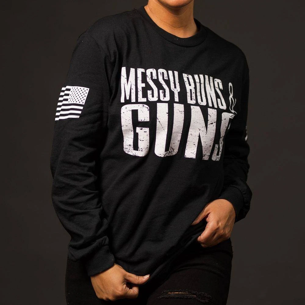 Women's Messy Buns & Guns Long Sleeve - Black 6 Women's Messy Buns & Guns Long Sleeve - Black - Image 4