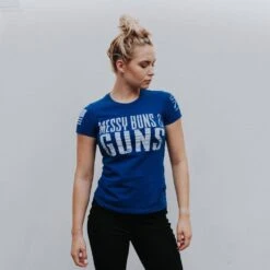Women's Messy Buns And Guns T-Shirt - Royal -Fashion Trend Clothing Store GS2855 MessyBuns Guns 52