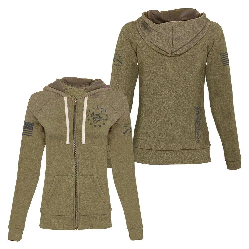 Women's Beautiful Badass Full Zip Hoodie - Military Green 3 Women's Beautiful Badass Full Zip Hoodie - Military Green