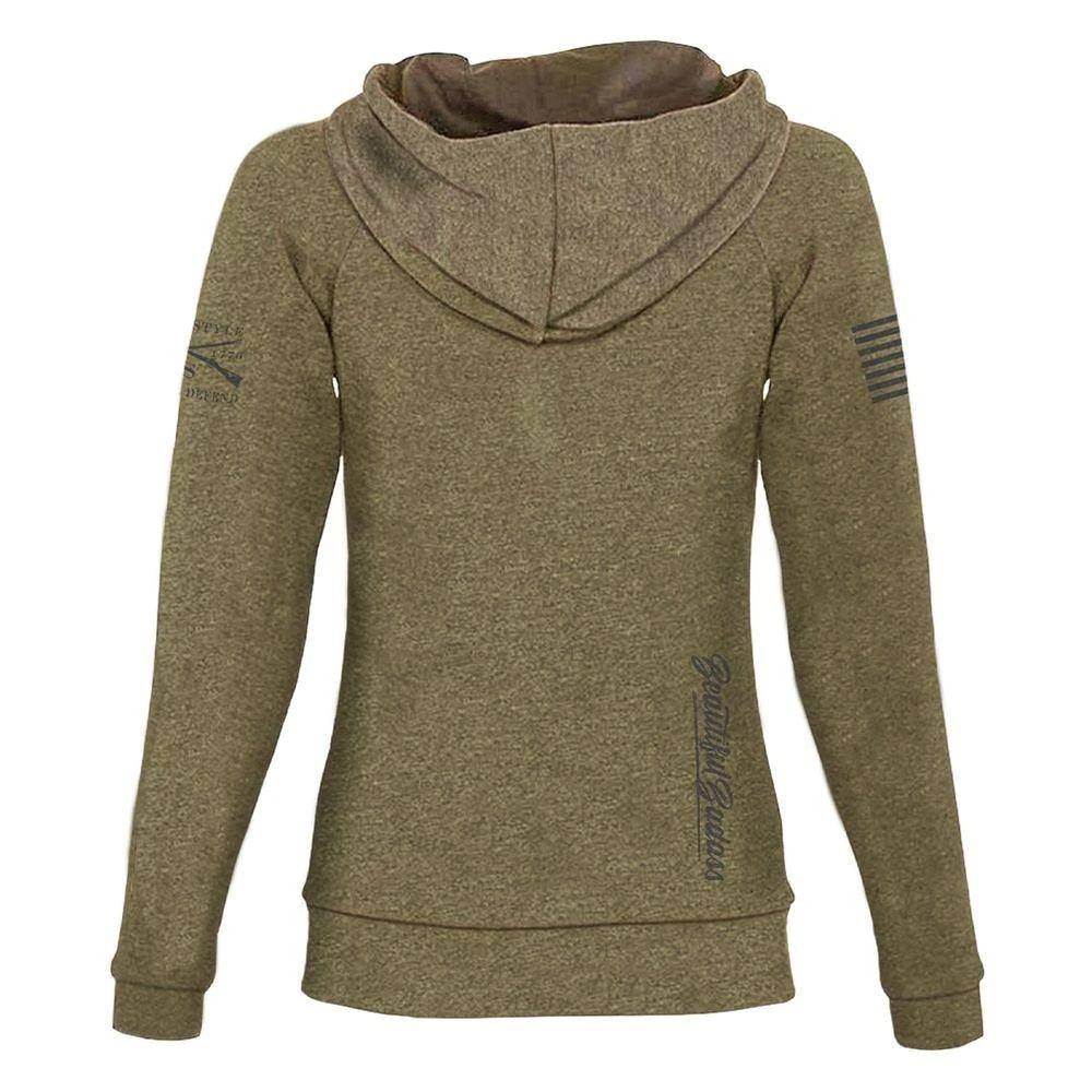 Women's Beautiful Badass Full Zip Hoodie - Military Green 6 Women's Beautiful Badass Full Zip Hoodie - Military Green - Image 4