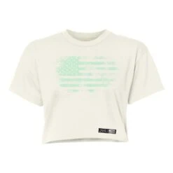 Women's Vintage American Flag Cropped T-Shirt - Natural -Fashion Trend Clothing Store GS4749 Women sVintageAmericanFlagCroppedTee Natural STANDARD WEB READY front