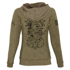 Women's Heart And Soul Of A Warrior Full-Zip Hoodie - Military Green -Fashion Trend Clothing Store GS5443 HeartandSoulofaWarriorFull ZipHoodie MilitaryGreen WEBREADYBack