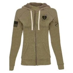 Women's Heart And Soul Of A Warrior Full-Zip Hoodie - Military Green -Fashion Trend Clothing Store GS5443 HeartandSoulofaWarriorFull ZipHoodie MilitaryGreen WEBREADYFront