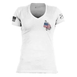 Women's No Sacrifice No Victory V-Neck - White -Fashion Trend Clothing Store GS5789 NoSacrificeNoVictoryWomen sV Neck White WEB READY 2023frt