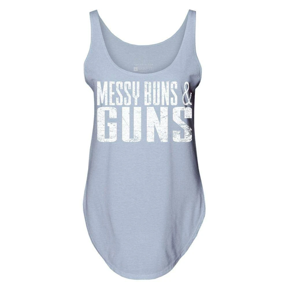 Women's Messy Buns & Guns Flowy Tank - Stonewash Denim 5 Women's Messy Buns & Guns Flowy Tank - Stonewash Denim - Image 3