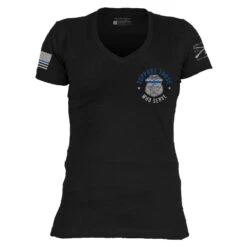 Women's Blue Line Support Those Who Serve V-Neck T-Shirt - Black -Fashion Trend Clothing Store GS5830 Women sBlueLineSupportThoseWhoServeV NeckTee Black WEB READY