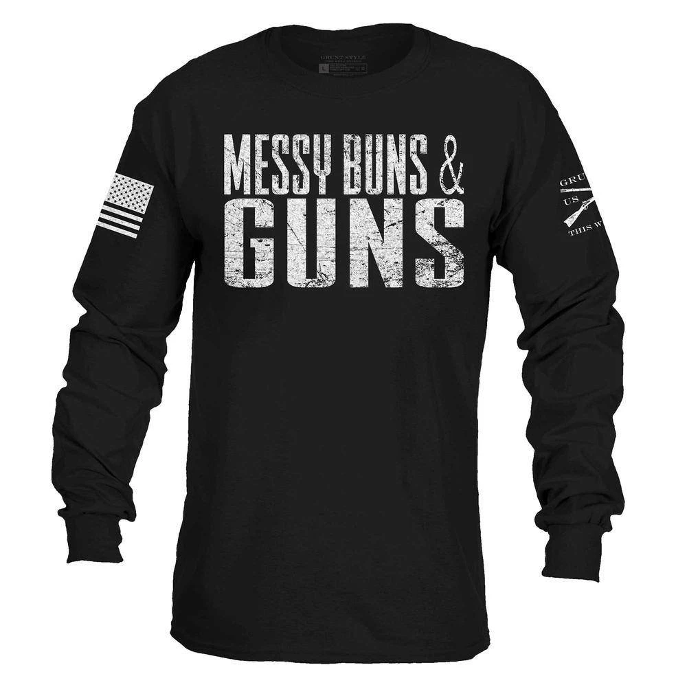 Women's Messy Buns & Guns Long Sleeve - Black 4 Women's Messy Buns & Guns Long Sleeve - Black - Image 2