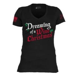 Women's Wine Christmas V-Neck - Black 9 Women's Wine Christmas V-Neck - Black -Fashion Trend Clothing Store GS5849 Women sWineChristmasV Neck BlackFRONT