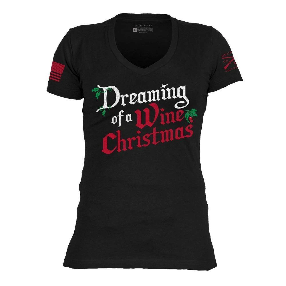 Women's Wine Christmas V-Neck - Black 4 Women's Wine Christmas V-Neck - Black - Image 2