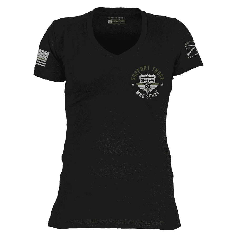 Women's Support Those Who Serve Green Line V-Neck - Black 4 Women's Support Those Who Serve Green Line V-Neck - Black - Image 2