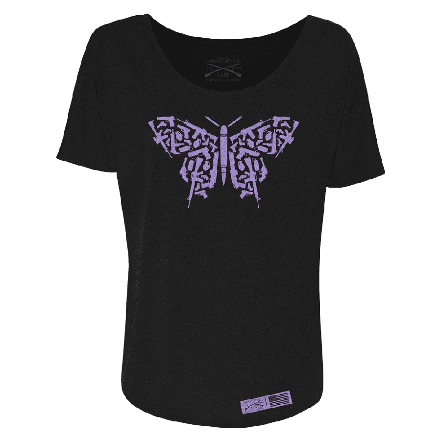Women's 2A Butterfly Slouchy T-Shirt - Black 7 Women's 2A Butterfly Slouchy T-Shirt - Black - Image 5