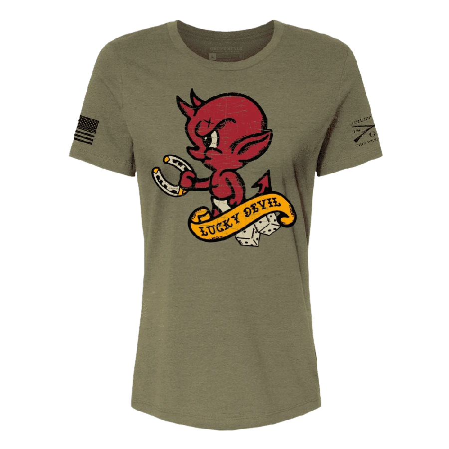 Women's Lucky Devil Relaxed Fit T-Shirt - Olive Triblend 4 Women's Lucky Devil Relaxed Fit T-Shirt - Olive Triblend - Image 2