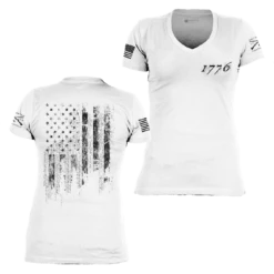 Women's 1776 Flag V-Neck - White -Fashion Trend Clothing Store GS6194 Women s1776FlagV Neck White WEB READY