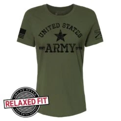 Women's Army Est. 1775 Relaxed Fit T-Shirt - Military Green -Fashion Trend Clothing Store GSAR0044 Women sArmyEst1775RelaxedFitT Shirt MilitaryGreen WEB READY 0000 Front rf
