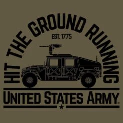 Army Hit The Ground Running T-Shirt - Military Green -Fashion Trend Clothing Store GSAR0046 Men sArmyHitTheGroundRunningT Shirt MilitaryGreen WEB READY FrontArt