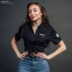 Women's Garage Button Down - Black -Fashion Trend Clothing Store Model Info Poster 2000x2000 GS5447 Women sGruntStyleGarageButtonDown Black