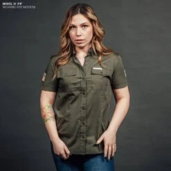 Women's Garage Button Down - Military Green -Fashion Trend Clothing Store Model Info Poster 2000x2000 GS5448 Women sGruntStyleGarageButtonDown MilitaryGreen