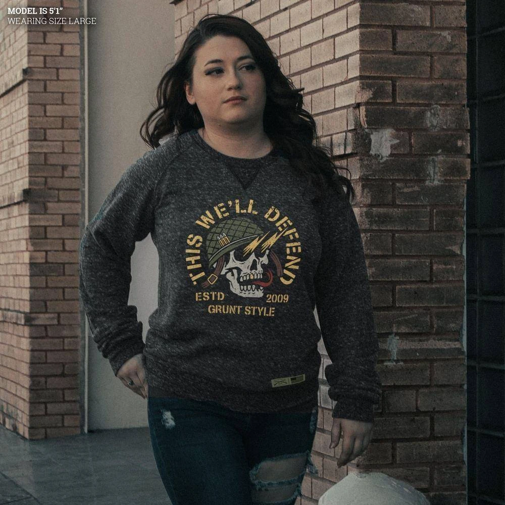 Death Skull Terry Crew Sweatshirt - Black Heather 3 Death Skull Terry Crew Sweatshirt - Black Heather