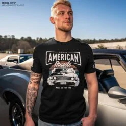 American Muscle T-Shirt - Black -Fashion Trend Clothing Store Model Info Poster 2000x2000 GS5539 AmericanMuscleMen sTee 2