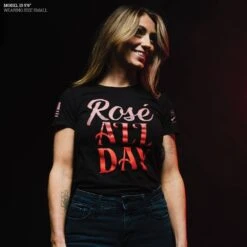 Women's Rosé All Day Slim Fit T-Shirt - Black -Fashion Trend Clothing Store Model Info Poster 2000x2000 GS5565 RoseAllDayWomen sSlimFitTee Black