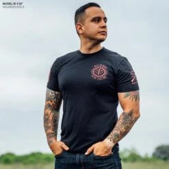 Red Blood Blue Collar™ Pinup T-Shirt - Black -Fashion Trend Clothing Store Model Info Poster 2000x2000 GS5760RedBloodBlueCollarPinup Black