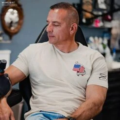 No Sacrifice No Victory T-Shirt - Sand -Fashion Trend Clothing Store Model Info Poster 2000x2000 GS5788NoSacrificeNoVictory Sand