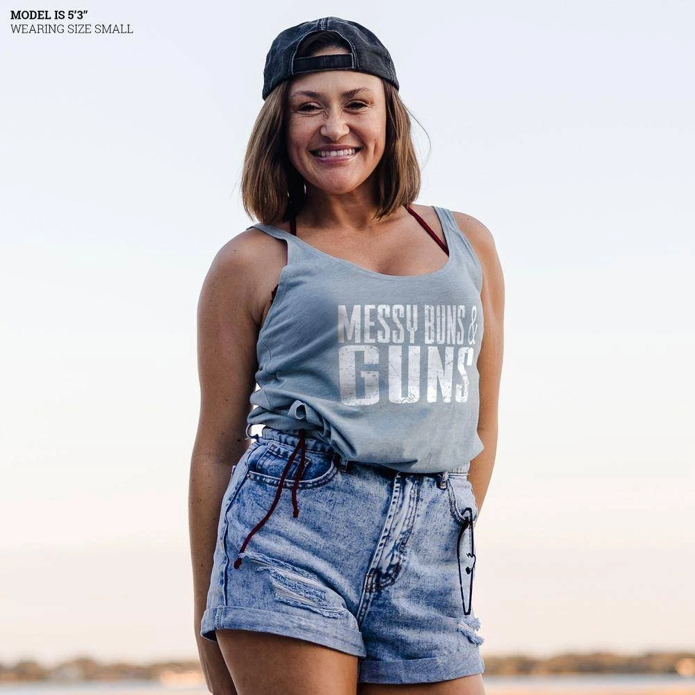 Women's Messy Buns & Guns Flowy Tank - Stonewash Denim 4 Women's Messy Buns & Guns Flowy Tank - Stonewash Denim - Image 2
