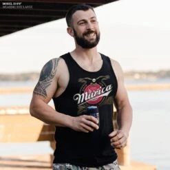 Men's Murica Brewing Tank - Black -Fashion Trend Clothing Store Model Info Poster 2000x2000 GS5811MuricaSince1776men sTank Blank