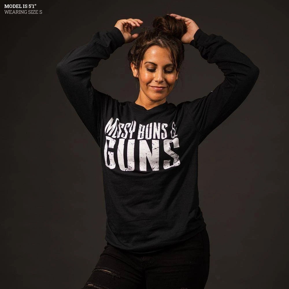 Women's Messy Buns & Guns Long Sleeve - Black 5 Women's Messy Buns & Guns Long Sleeve - Black - Image 3